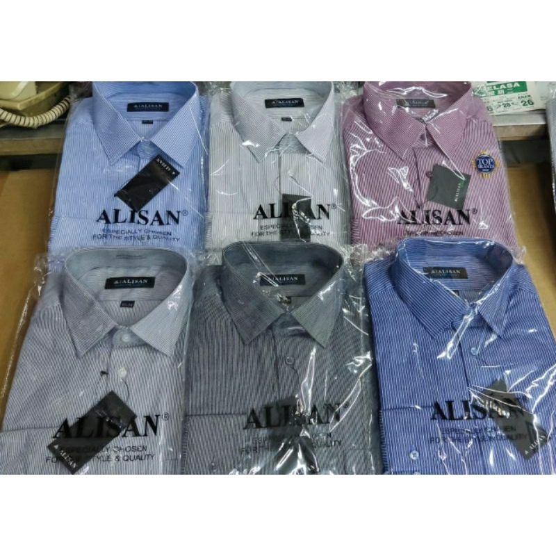 Kemeja alisan motif lengan panjang jumbo size 16.5 - 17.5