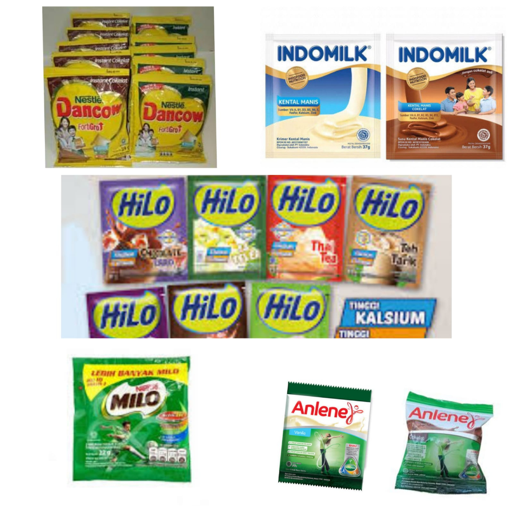 SUSU BUBUK INSTANT SACHET REALGOOD MILO HILO ANLENE DANCOW HILO PREMIUM SKM INDOMILK MILKIDO