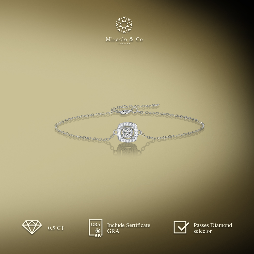 Miracle & Co - Gelang Square Shape - Gelang Wanita Batu Berlian Moissanite Asli Sertifikat GRA Lapis