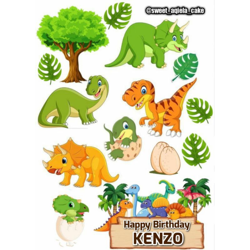 Topper cake kue Dinosaurus Dino baby free custom nama dan ucapan