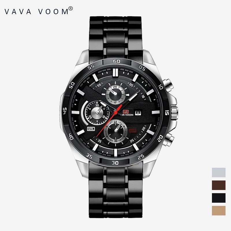 VAVAVOOM 100% Original Jam Tangan Pria Rantai Stainless Steel Analog Quartz