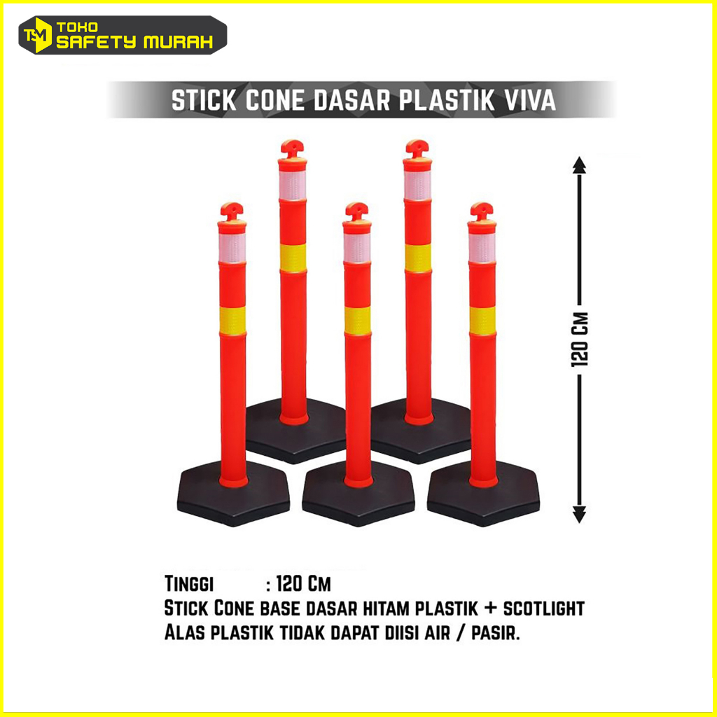 

Stick Cone 120 cm Tapak Hitam Plastik Double Scotlight Tiang Stik Pembatas Jalan 120cm