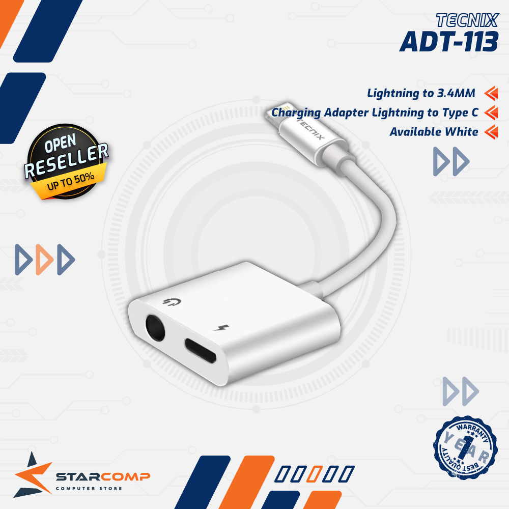 Tecnix ADT-113 Adapter Lightning to Audio Jack 3.5mm+Charging Adapter