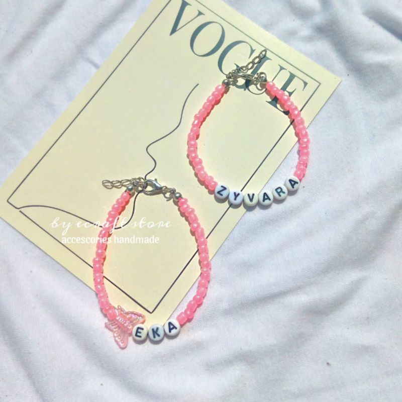 Gelang Beads Nama | Gelang Beads Korea | Beads Bracelet Custom Nama | Gelang Manik Nama Kupu Kupu