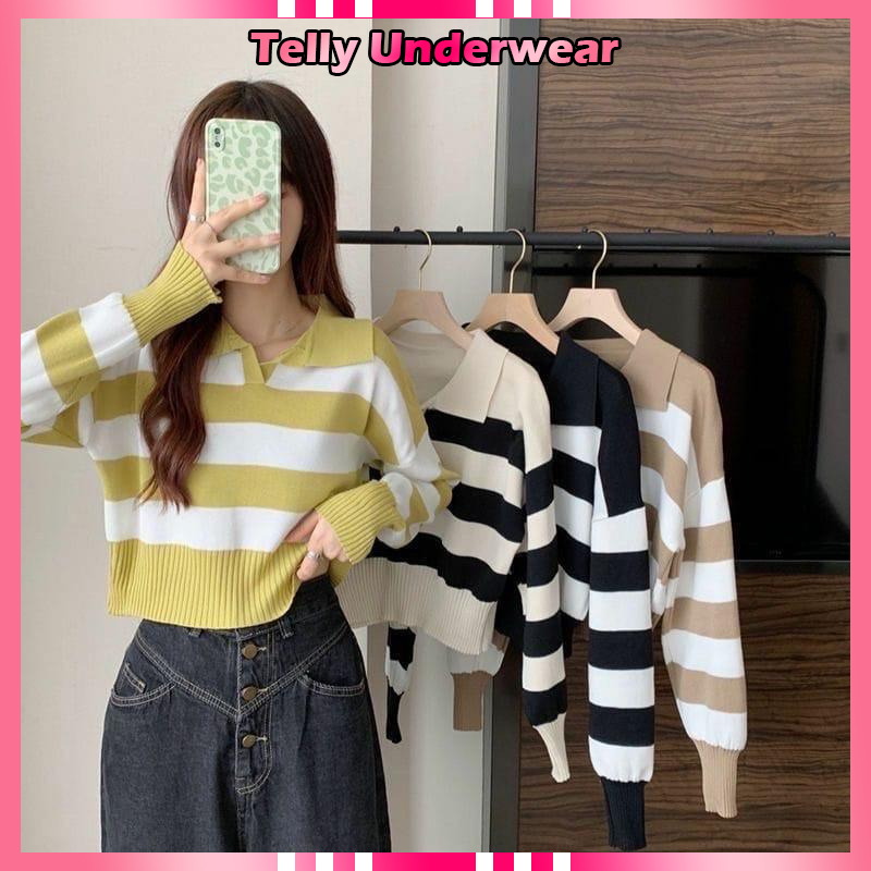 TELLY ➡️ BJ-067 Sweater Rajut Wanita Valencia Blaster Crop Korea