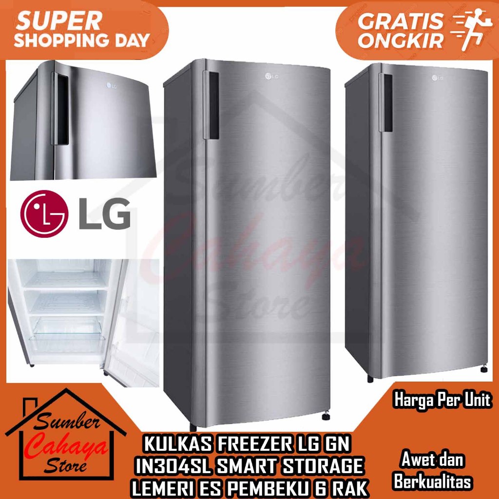 [Instant] Freezer 6 Rak LG GN IN304SL KULKAS Tempered Glass Rack LEMARI ES 1 PINTU PENDINGIN PENYIMP