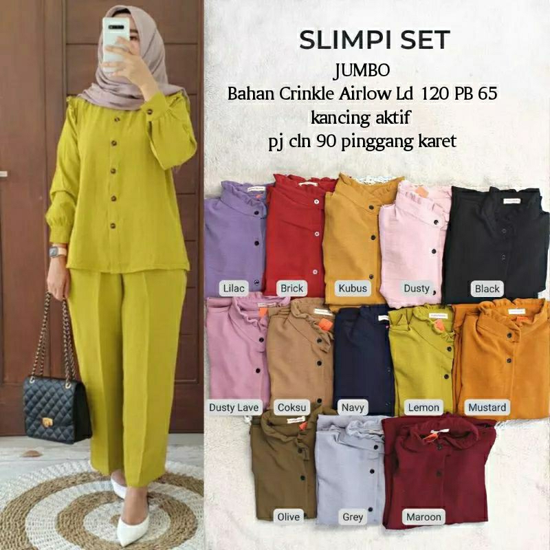 RATI - SLIMPI SET Baju Setelan One Set Polos Wanita Crinkle Airflowe Premium Ld 120 XXL Kekinian