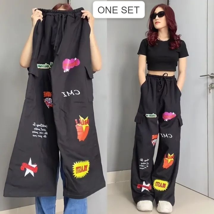 ONE SET JOGGER BAJU CROP TOP WANITA | SETELAN KOREAN IMUT SEKSI