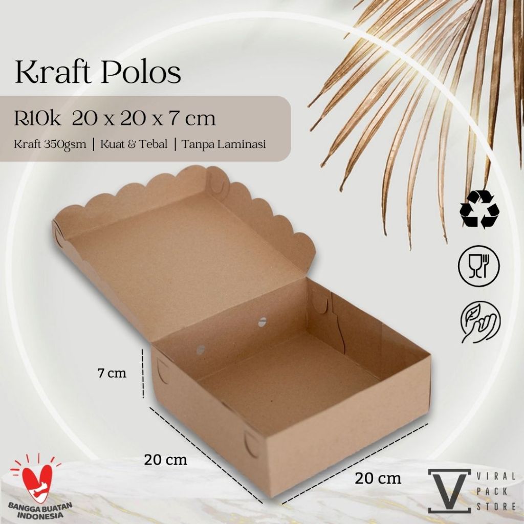 Kotak Nasi 20x20 R10k KRAFT Polos Box Nasi Coklat Kraf Murah Katering Rice Box Paper Kraft Kotak Ber
