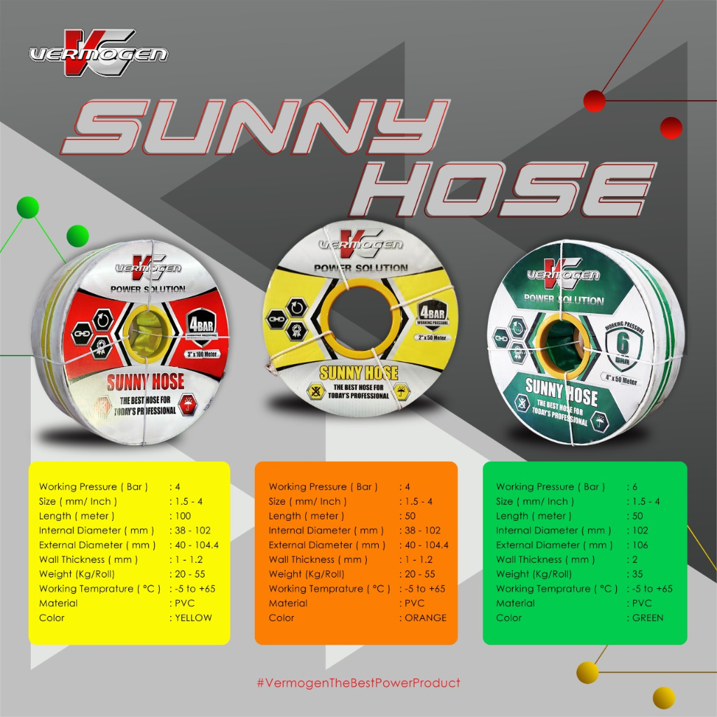 VERMOGEN SUNNY HOSE 2INCH 50MTR 4BAR SELANG POMPA SELANG TERPAL SAWAH