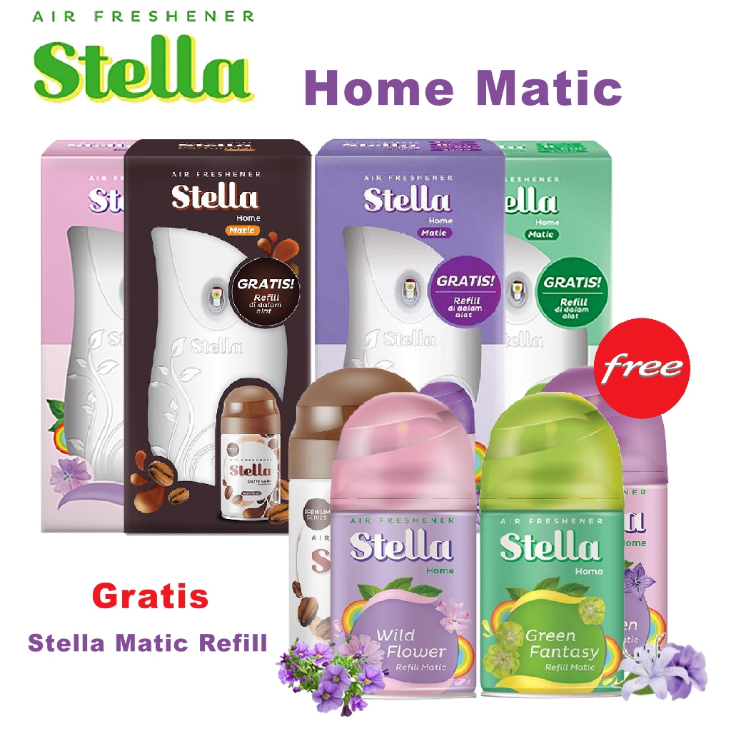 Bisa COD Stella Matic Air Freshener Alat + Refil 225 ml + Baterai Pengharum Ruangan Semprot Otomatis