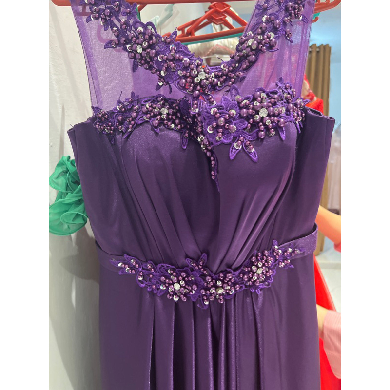 longdress gaun pesta mewah ungu