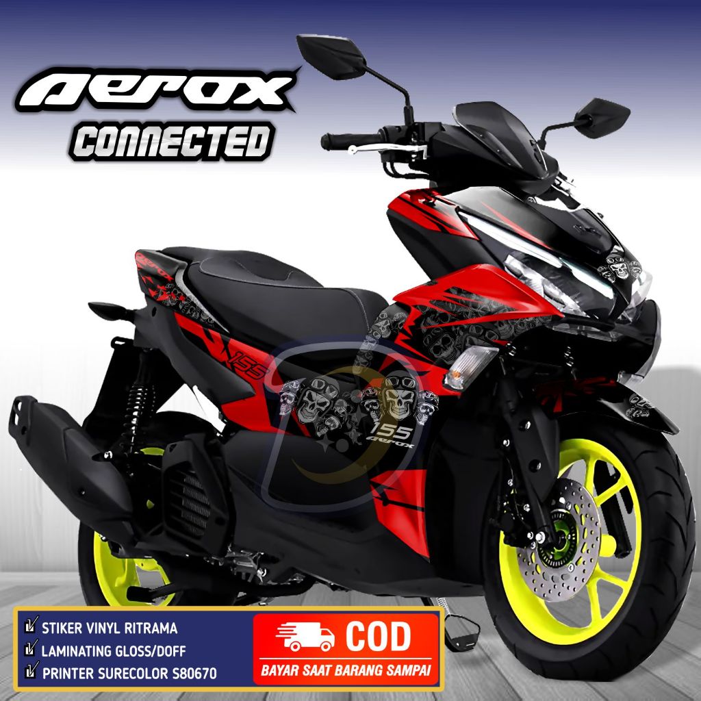 Decal Aerox 155 Connected 2021 Striping Aerox 2021 Stiker Yamaha Aerox Connected Skull