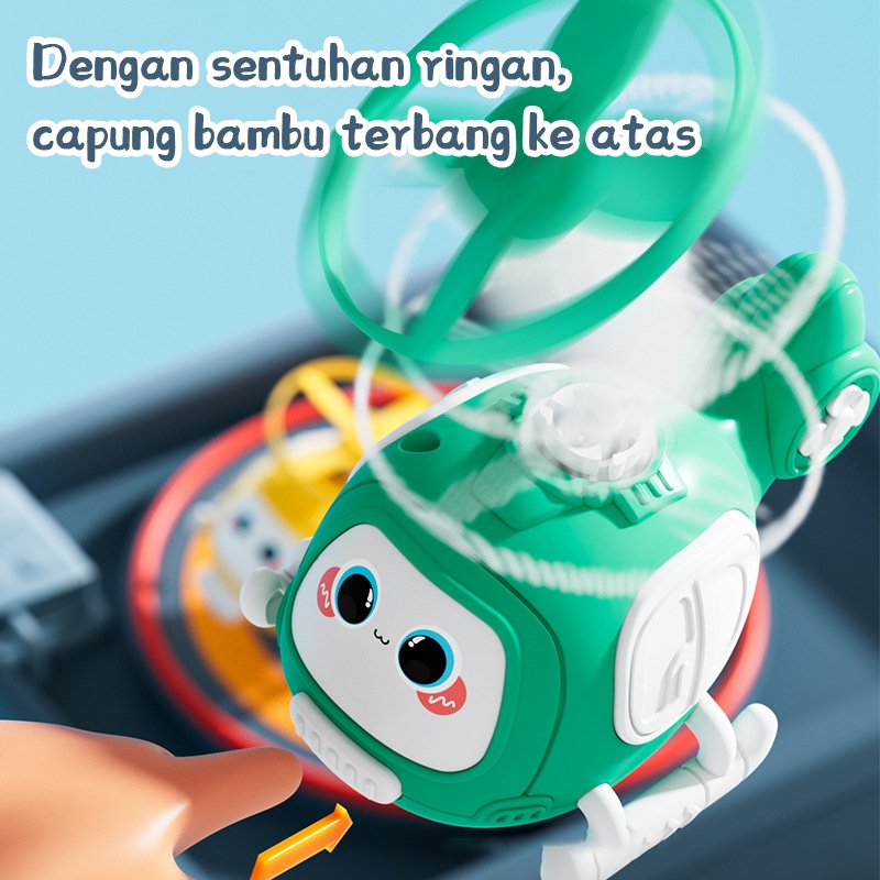 Spot Mainan Capung Bambu Mainan Tekan Cakram Ejeksi Helikopter Inersia Anak-anak Pesawat Tabrakan Kartun COD