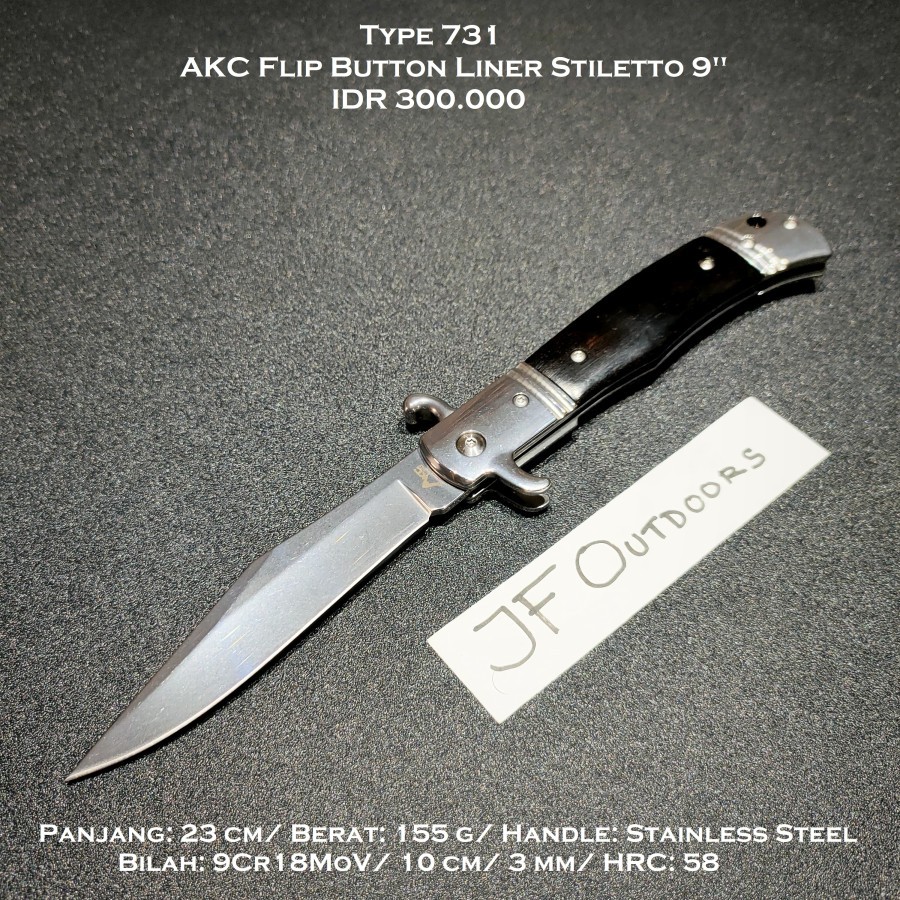 Pisau EDC Outdoor AKC Flip Button Liner Lock Stiletto 9 inch Pisau Unboxing