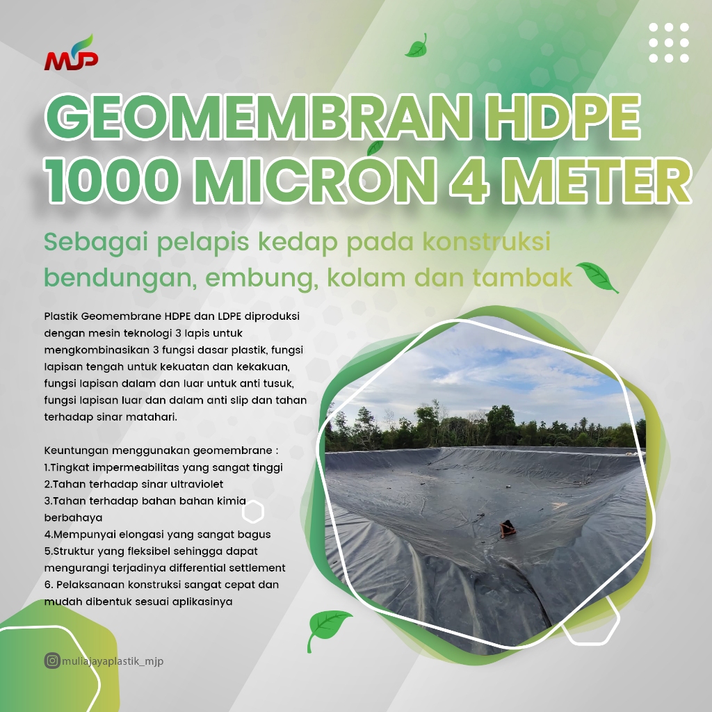 GEOMEMBRAN HDPE TEBAL 1000 MICRON LEBAR 4 METER PLASTIK HDPE GEOMEMBRANE UNTUK KOLAM AIR IKAN UDANG 