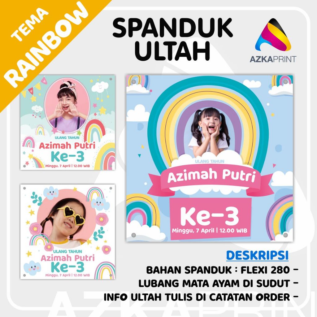 Spanduk Ultah RAINBOW - Spanduk Ulang Tahun anak - Banner Ultah birthday