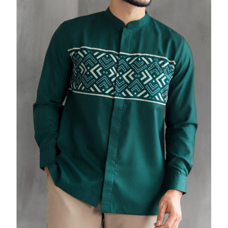 Baju Gamis Kemko Modern Motif Sablon Sublim Bahan Cotton Toyobo Fodu Warna Sage, Olive Army, Maroon,