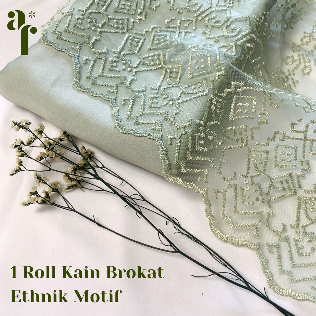 1 ROL Kain Brukat Premium Ethnik Motif / Brokat Tile Prancis (Bahan Modern Kebaya, Hijab, Seragam, B