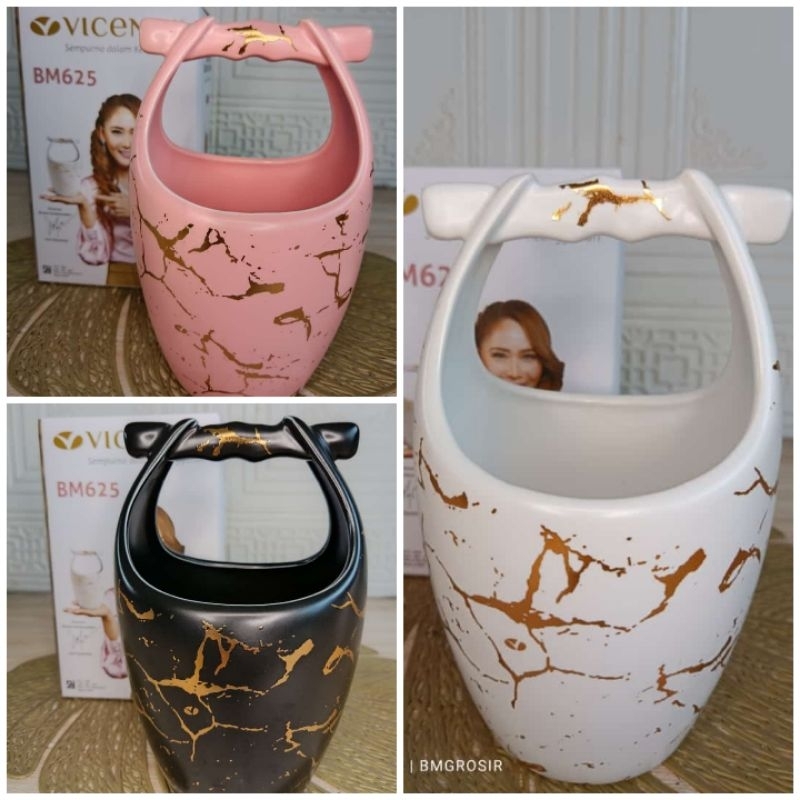 wadah tempat sendok Vicenza marble hitam pink putih bm-625