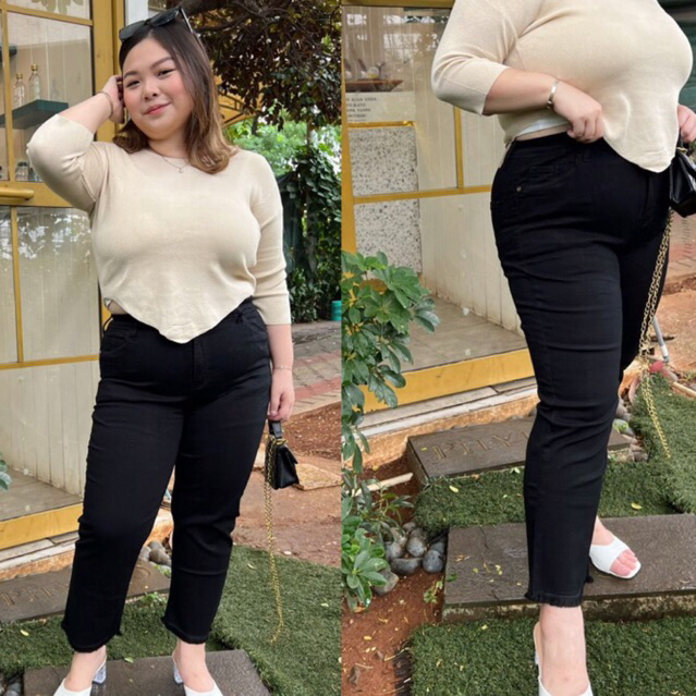 Bibs7/9RawisBlack size 30-40 ‘masuk BB 60-110 kg melar stretch highwaist black hitam polos cropped 7