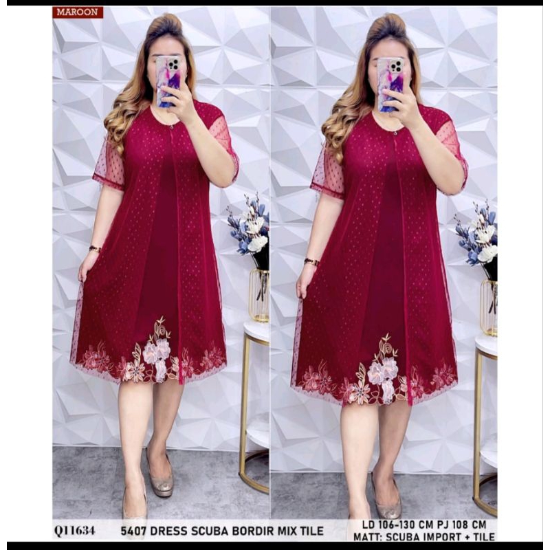 Dress Scuba Maroon Big Size Merah