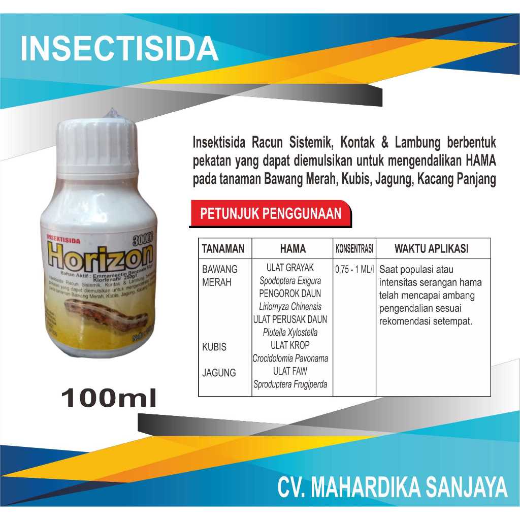 Insectisida HORIZON 300EC 100ml bahan aktif Emmamectin Benzoat 50g/l dan Klorfenafir 250g/l untuk ha