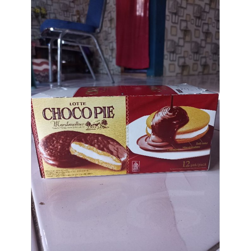 

Lotte Chocopie marshmallow coklat isi 12