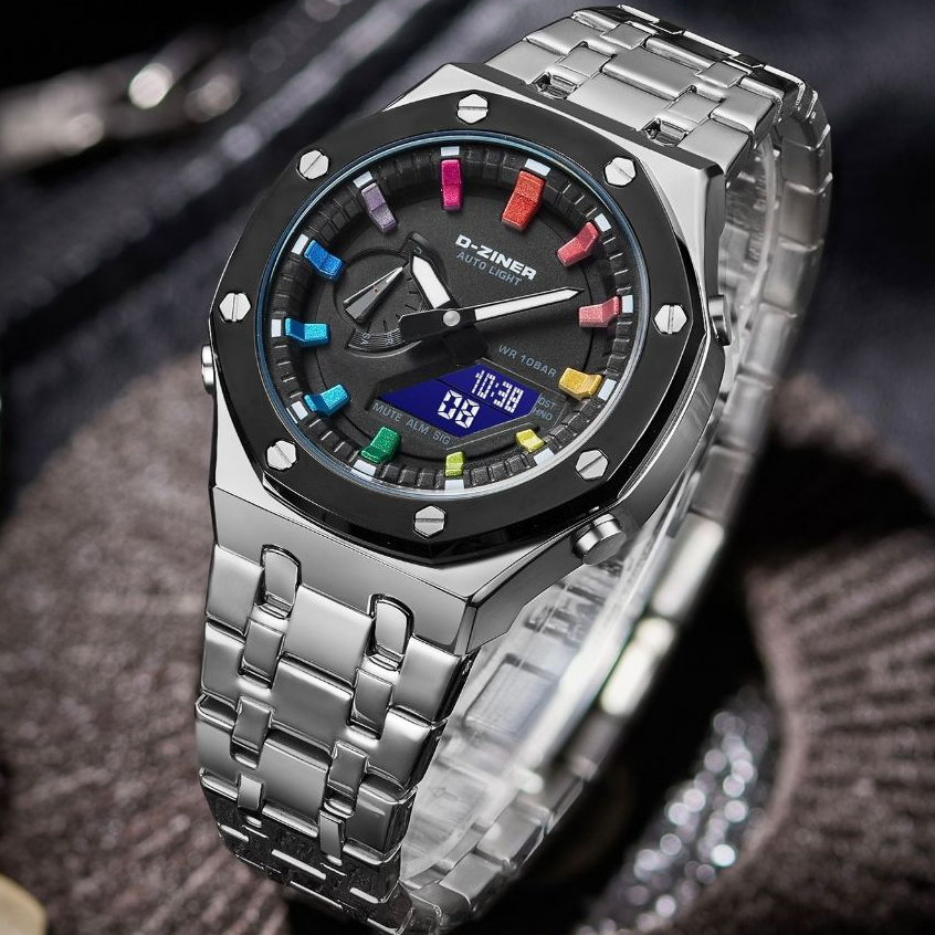 Jam Tangan Pria Dziner 8335 Original Double Time Stainless Steel Water Resistant 30m