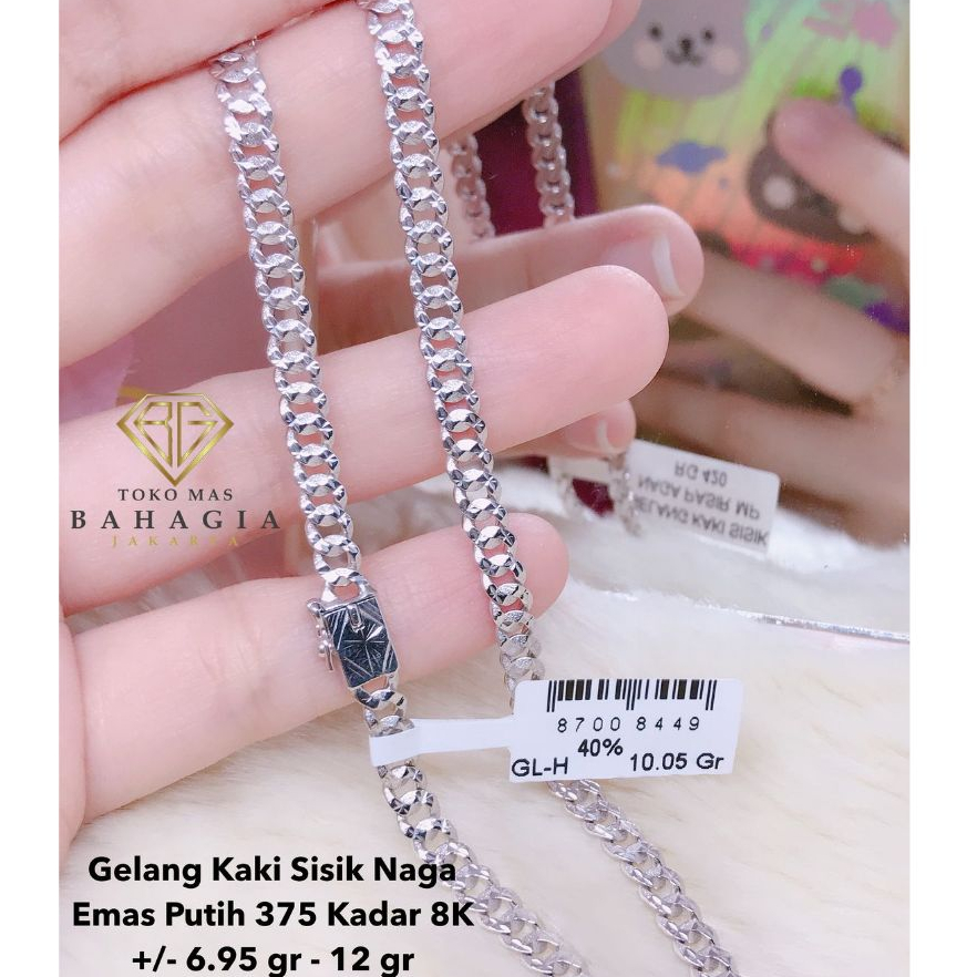 Gelang Kaki Sisik Naga Emas Putih 375 Kadar 8K