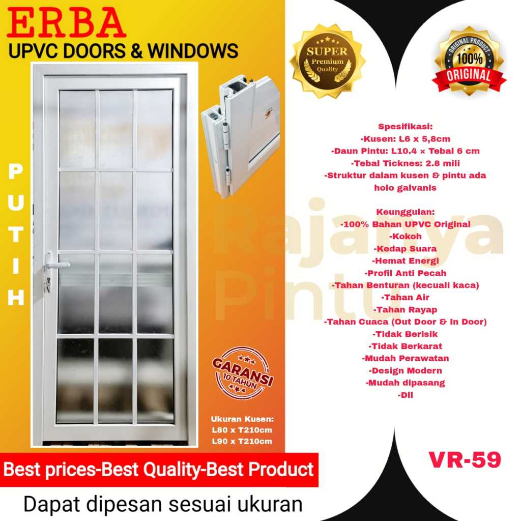 PintuUtama/PintuKamar/Pintu Kantor-UPVC ERBA Super Premium-VR 59-Putih