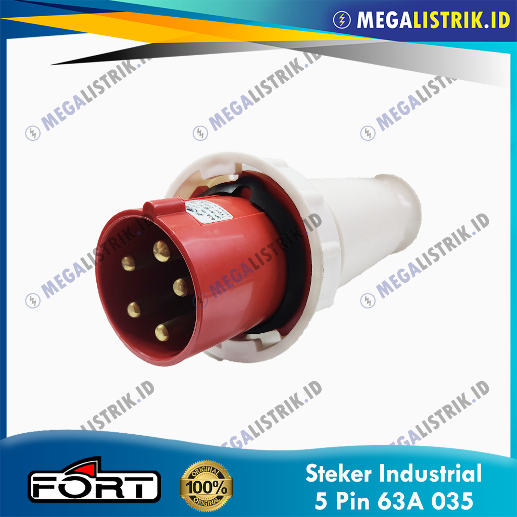 FORT STEKER INDUSTRIAL 5 PIN 63A / PLUG GENSET 5 PIN / KAKI 3P+N+E 63 AMPERE CEE 035 IP44