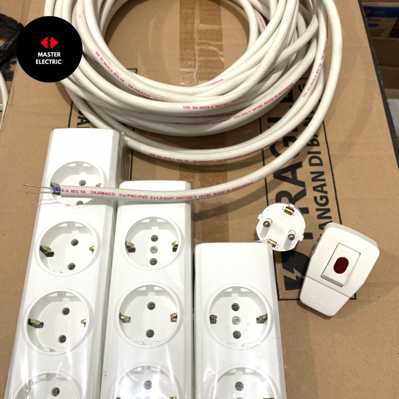 COLOKAN LISTRIK BROCO 2/3/4 LUBANG STOPKONTAK RAKIT TERMINAL KABEL TEMBAGA (1-5m)