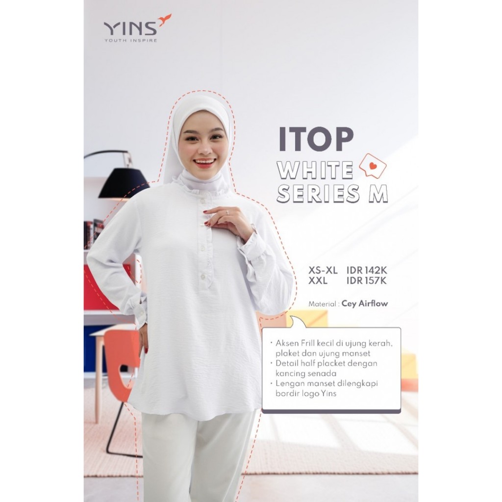 ATASAN ITOP WHITE SERIES M YOUTH INSPIRE / KEMEJA PUTIH WANITA LENGAN PANJANG / BAJU KERJA PUTIH ORI