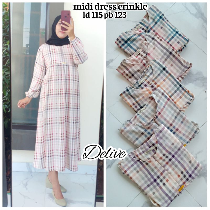 MIDI DRESS CRINKLE PREMIUM/HOMEY DRESS CRINKLE MOTIF KOTAK
