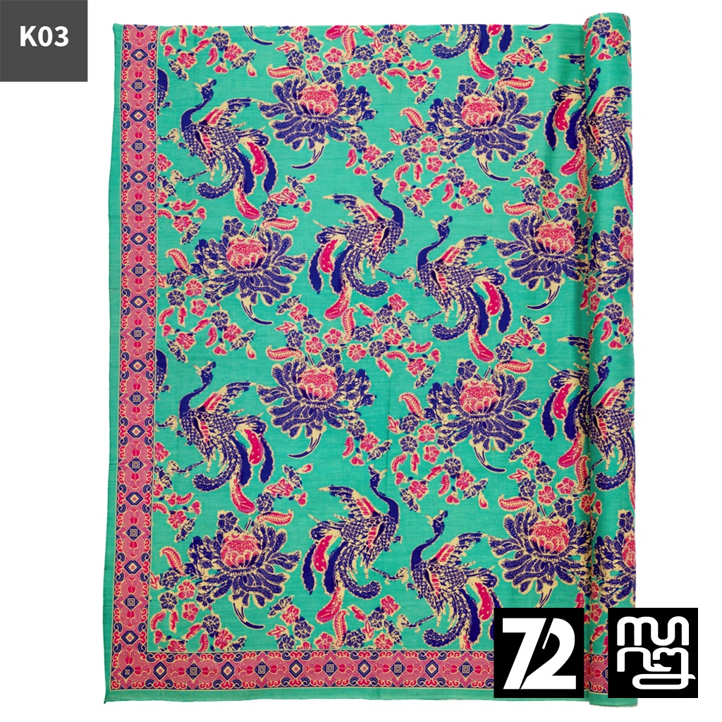 72 Batik - Kain Batik Katun Motif Burung Warna Tosca Biru Merah Muda 728670