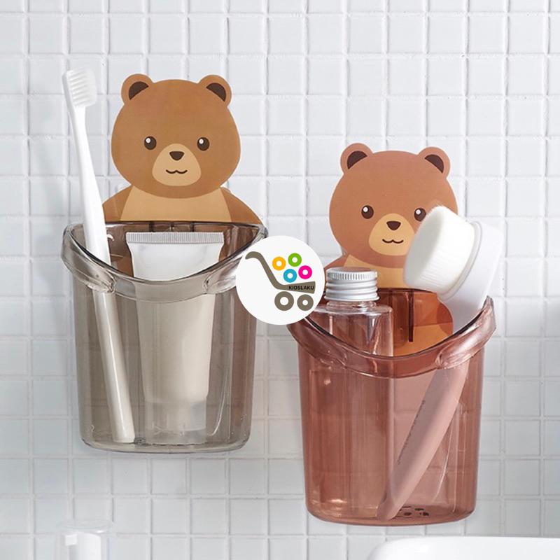 Tempat Sikat Gigi Tempel Beruang / Wadah Tempel Sikat Gigi Odol / Wadah Tempel Multifungsi