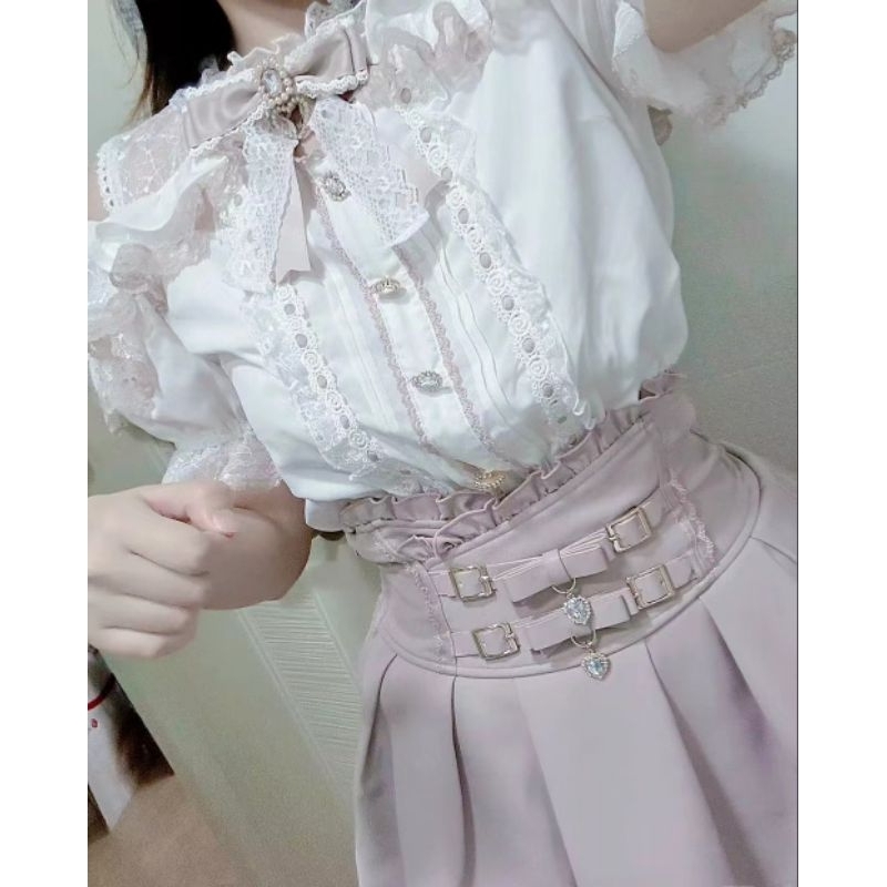 1 Set Baju & Rok Ryousangata Jirai Kei Putih Pink