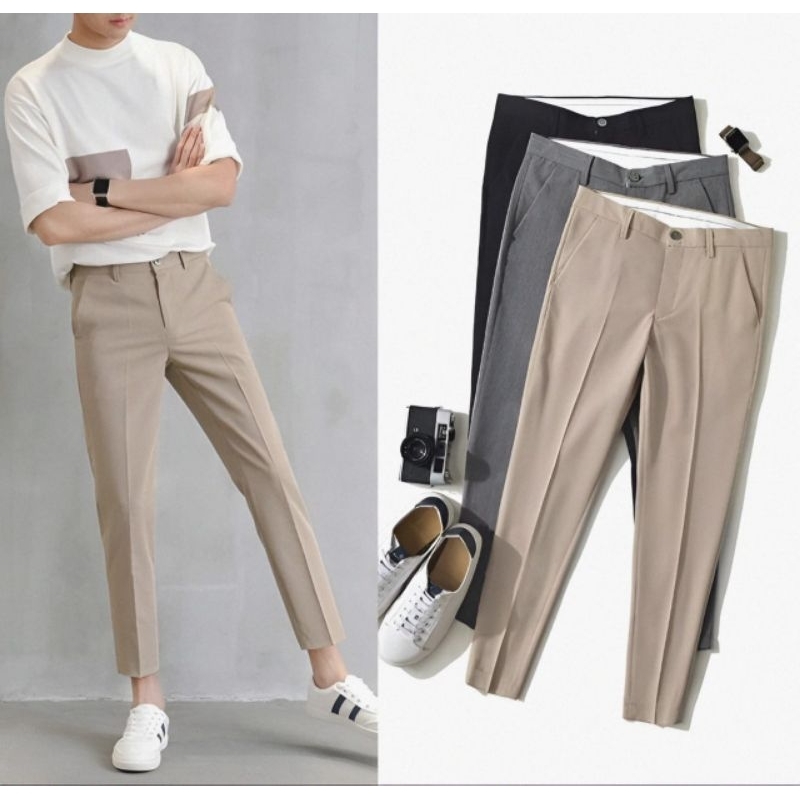 Celana Pria Bahan Formal Semi Wool Desain Ankle Pants Slimfit Kasual Pria | Wanita