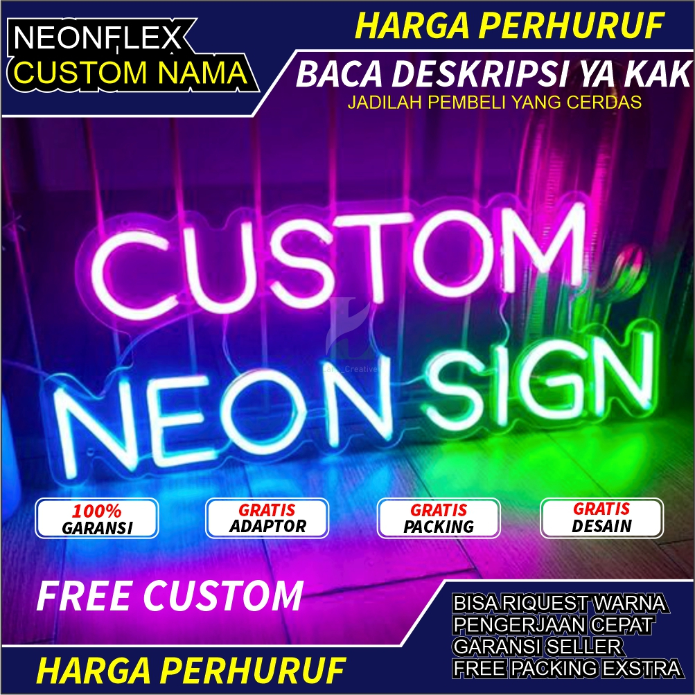 (PERHURUF) NEONFLEX COSTUM/LAMPU LED HURUF/LAMPU TULISAN NEON LAMPU NAMA AKRILIK CUSTOME
