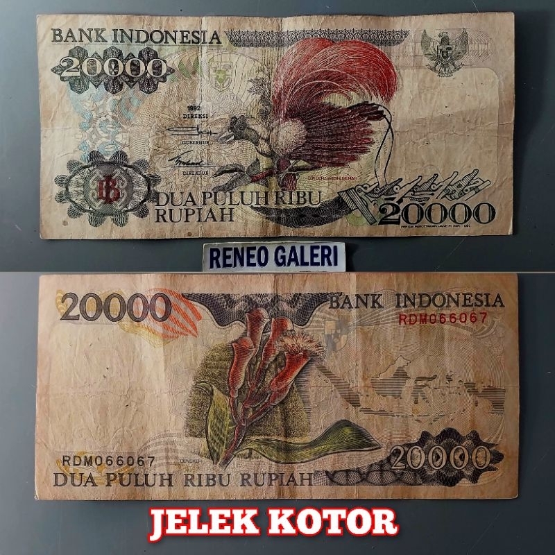 Asli Jelek 20000 Rupiah Cendrawasih Tahun 1992 1995 Rp 20.000 Burung Cengkeh Uang Kertas Kuno Duit Lama Indonesia Original Fine