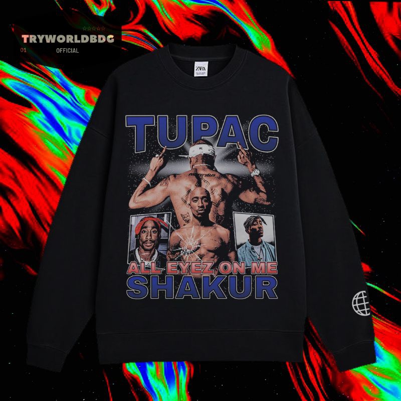 TRYWORLDBDG OFFICIAL "TUPAC SHAKUR" CREWNECK | SWEATER | HOODIE | CREWNECK HITAM | CREWNECK TUPAC SH