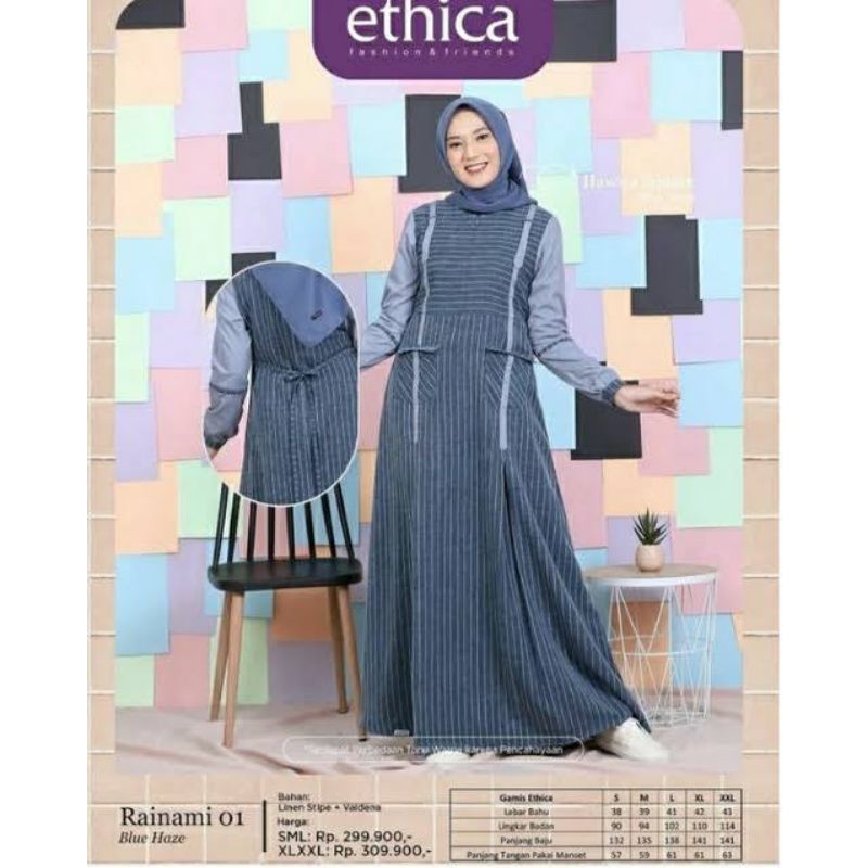 gamis ethica sale rainami 01 blue haze || gamis ethica terbaru