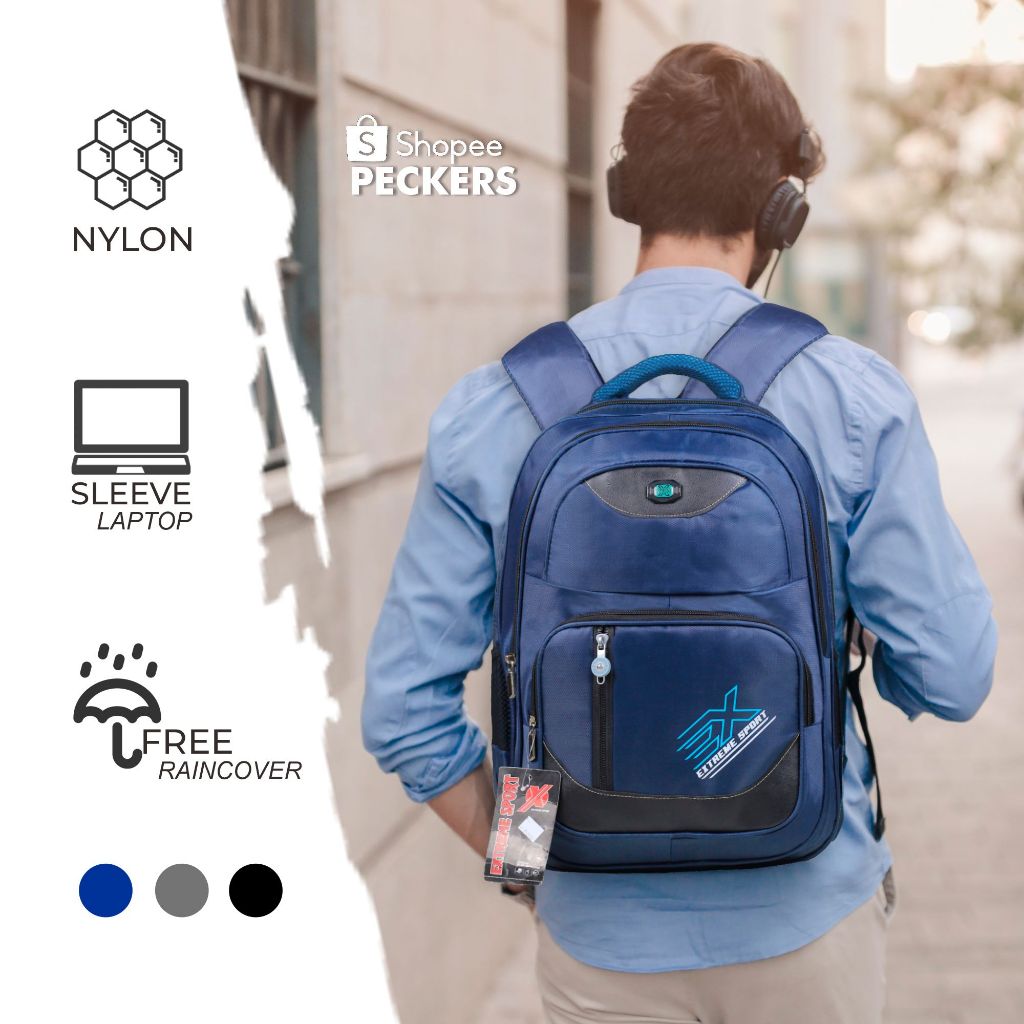 Ransel Laptop 16 INCH Gendong Punggung Pria Wanita Tas Extreme Premium Ex Sport Navy Sekolah SD SMP 
