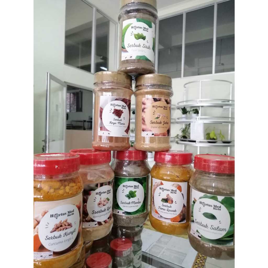 

HERBAL SERBUK MURNI 25, 75, 100 gr | Jahe | Laos | Menta | Sirih | Kunyit | Kayu Manis | Salam | Temulawak | Hortus Medicus