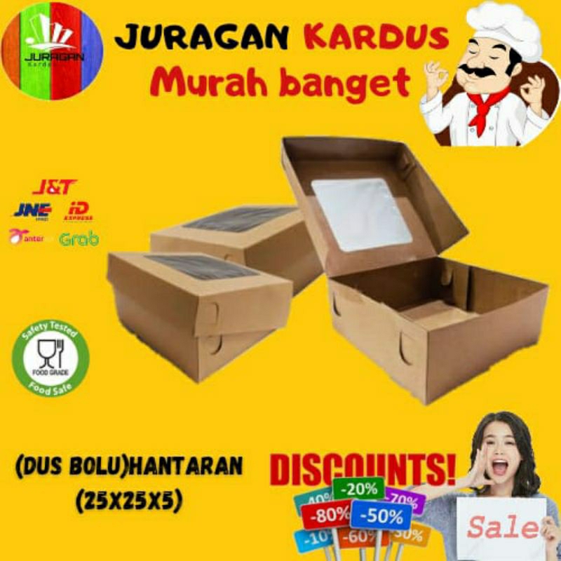 

Box Dus Kardus Kotak Bolu Roti Kue Brownies 25x25x5 Kraft 325gsm