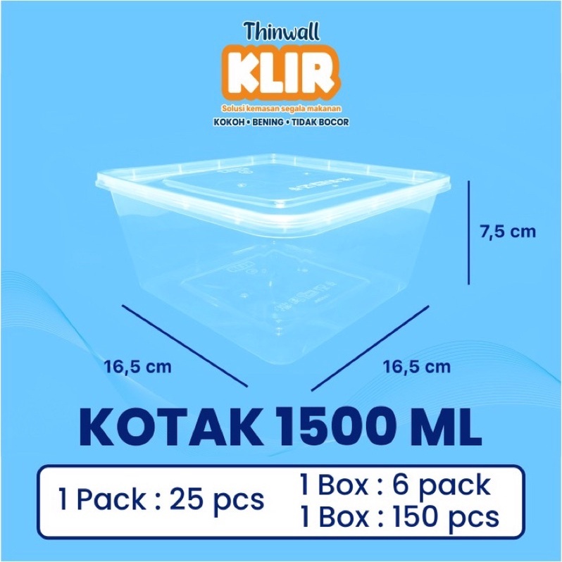 Thinwall 1500ml/2000ml Square Food Container Box Kotak Makan Plastik Murah