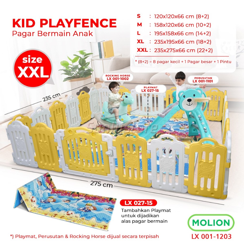 MOLION Pagar Bayi Babyfence Mainan Anak SET Balita Baby Fence Pagar Bayi Prosotan Kuda Kudaan Playfe