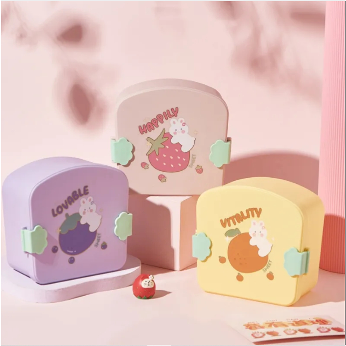 Kotak Makan Anak-anak Happily Sweet 3 Sekat / Kotak Bekal Lucu dan unik