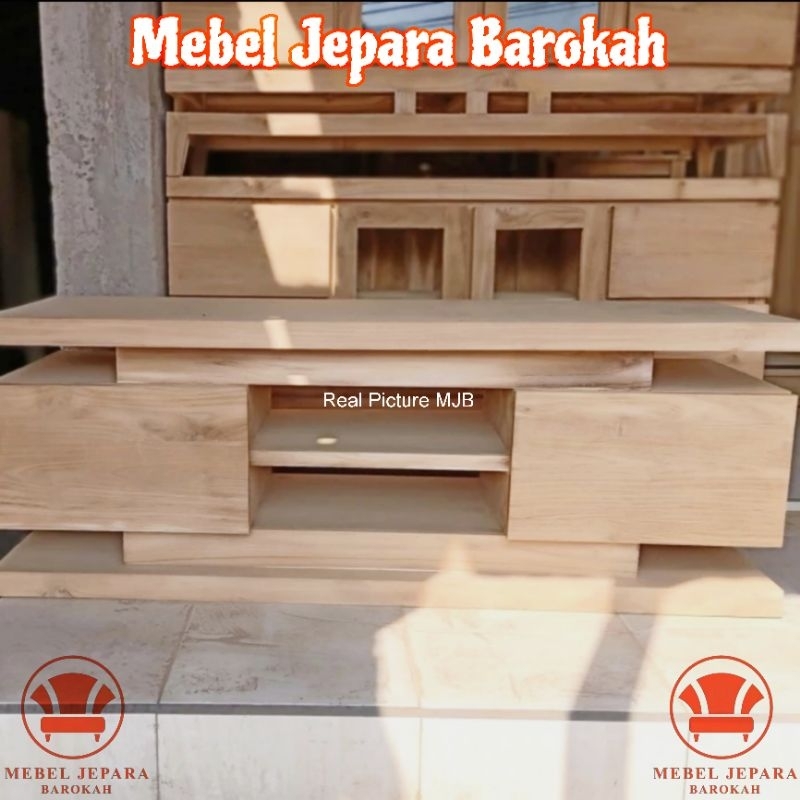 Bufet Meja TV Kayu Jati Mentah Meja Rak TV Minimalis